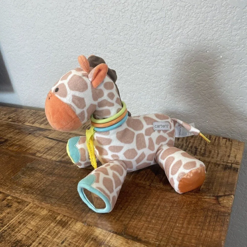 Carters Baby Giraffe Crinkle Rattle Mirror Stuffed Animal Plush Toy Sensory Hang